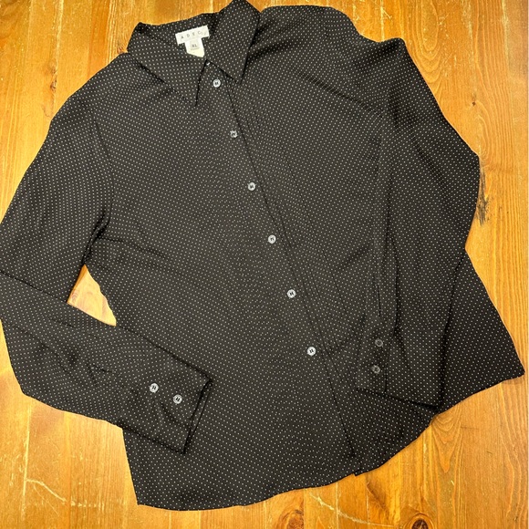 EUC Black Polka Dot Stretch Silk Designer Blouse Size XL - Picture 2 of 6